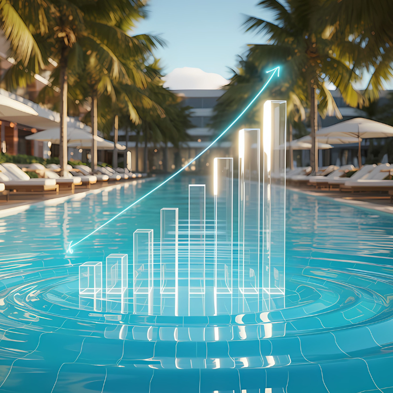resort hotel with a digital growth chart overlay