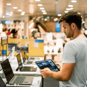 inside a retail technology, electronics store