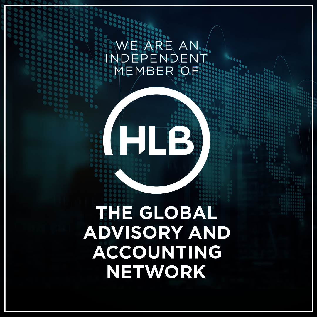 Dark background with a white HLB logo with The Global Advisory and Accounting Network tagline on it in white