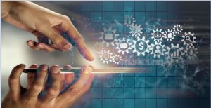 A handing touching a tablet queueing up digital experiences