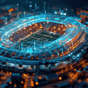 futuristic soccer stadium, digital