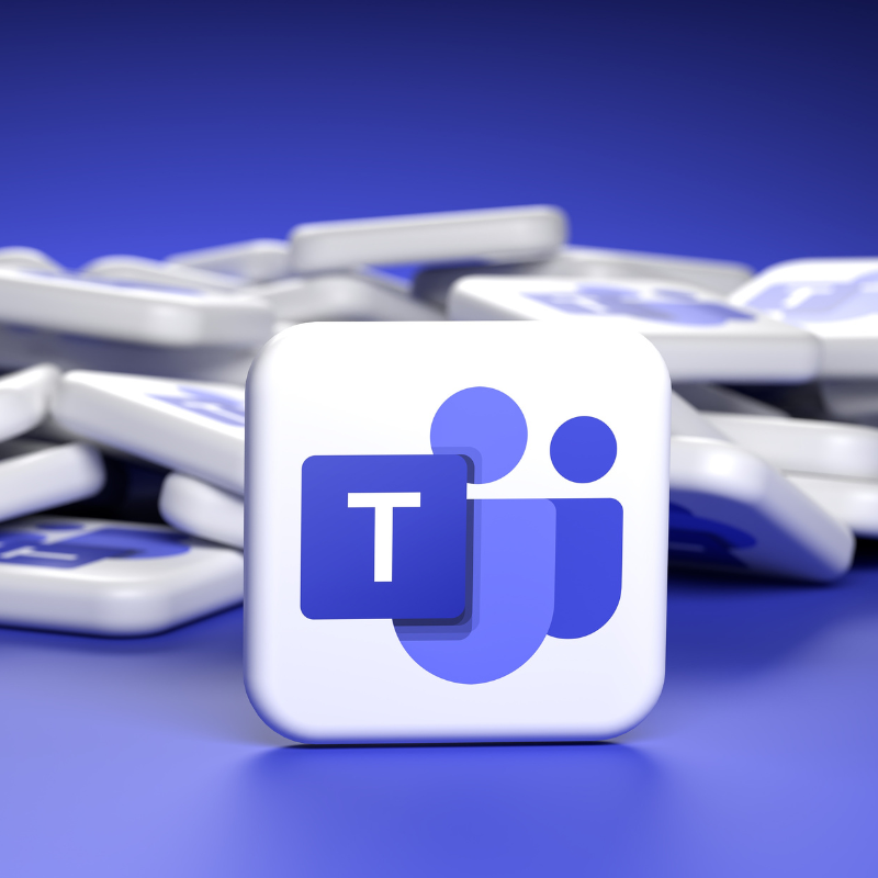 Logos of the video conferencing and collaboration technology brand Microsoft Teams on a pile.