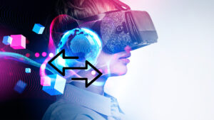 Virtual Reality headset on a businesswoman.