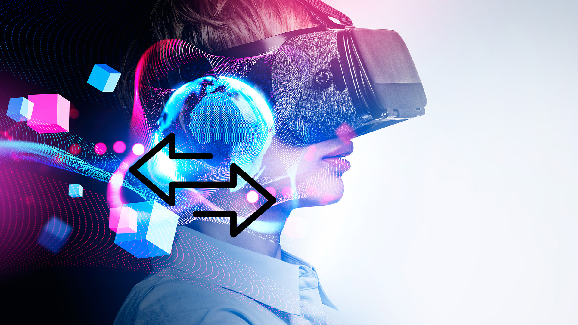 Virtual Reality headset on a businesswoman.
