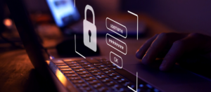 user typing login and password, cyber security concept