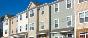 row of newly built townhouses