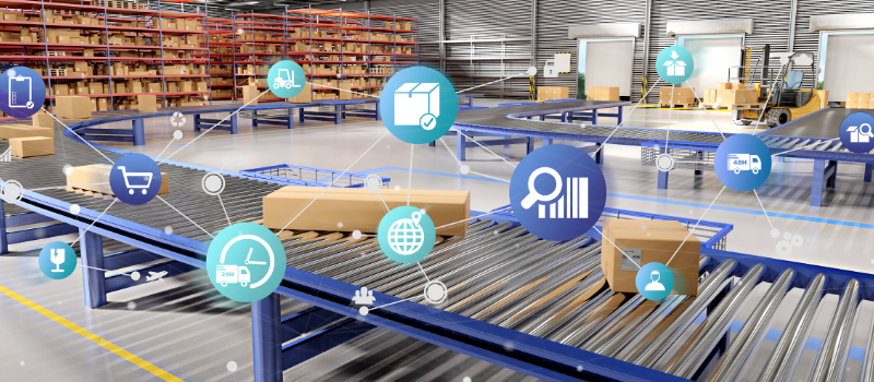 supply chain logistics on a warehouse background