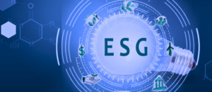 ESG letters are in the middle of a tech background with a light bulb in the background.