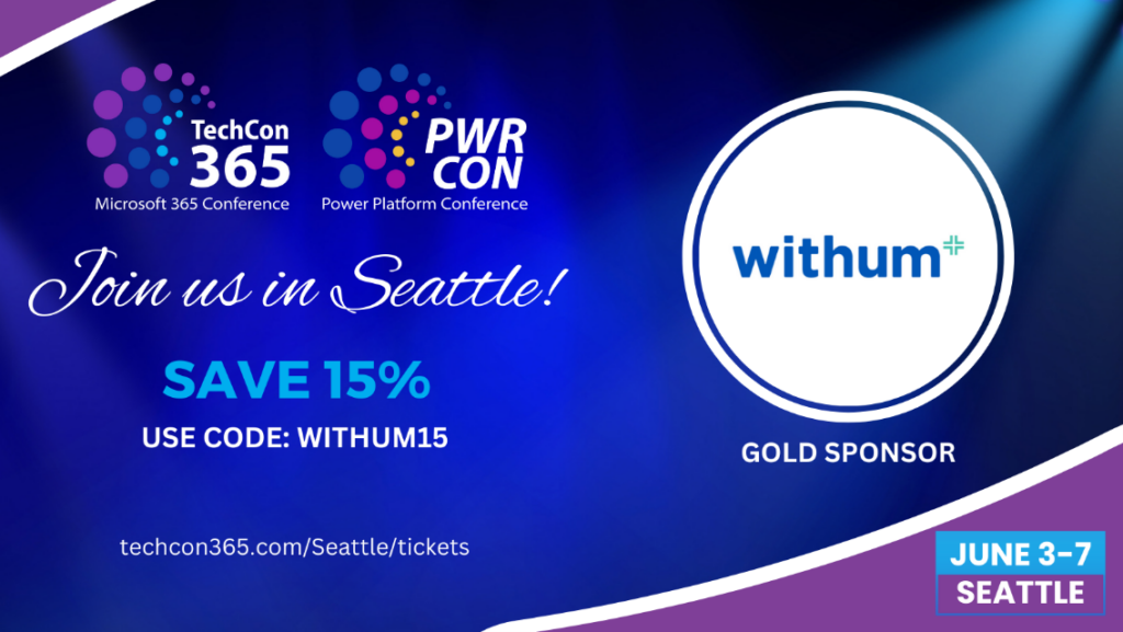 pwrcon techcon 365 sponsor image with Withum Gold Sponsor logo