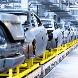Movement of vehicles along the production line at the car manufacturing plant