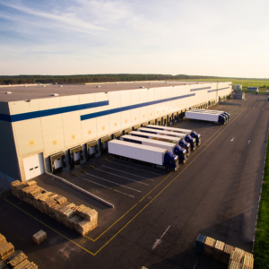 trucks at a distribution center