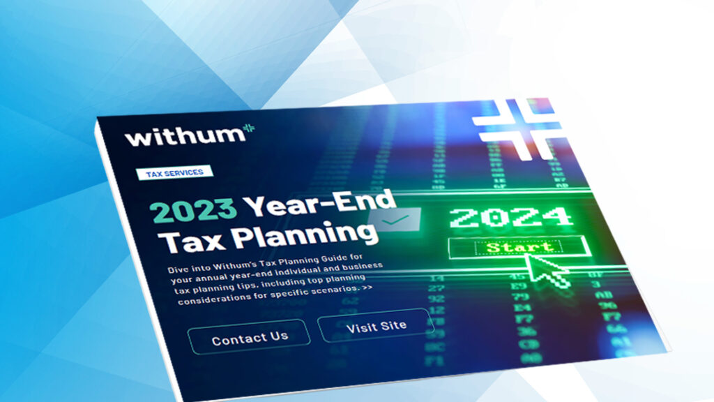 Withum's year-end tax planning guide on blue background