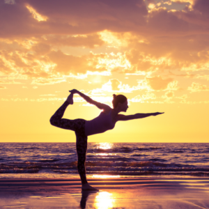 woman practicing yoga, health and wellness