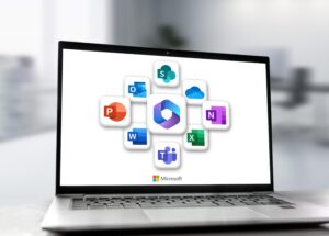 Microsoft 365 software product displayed on laptop