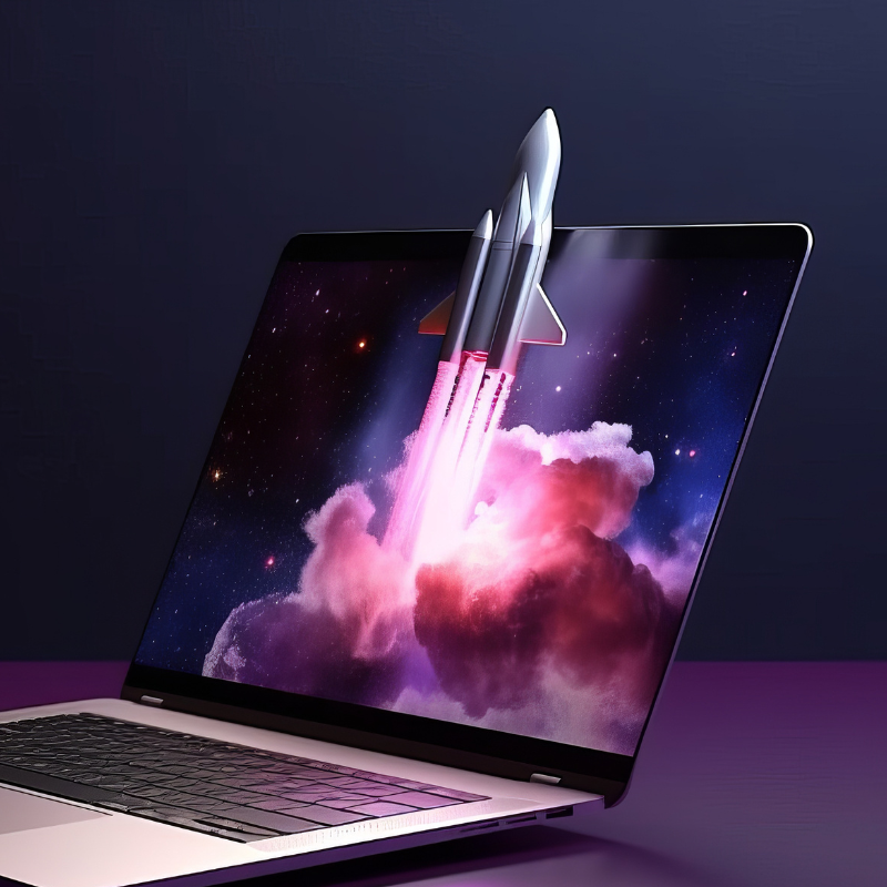 rocket launching off computer screen
