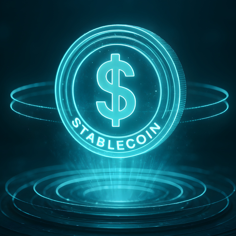 Stablecoin crypto tech blue image with a currency blockchain depiction on technology finance