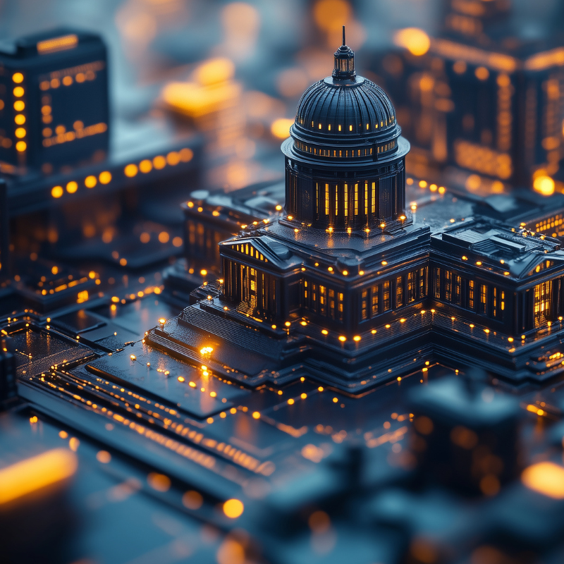 state government lit up at night
