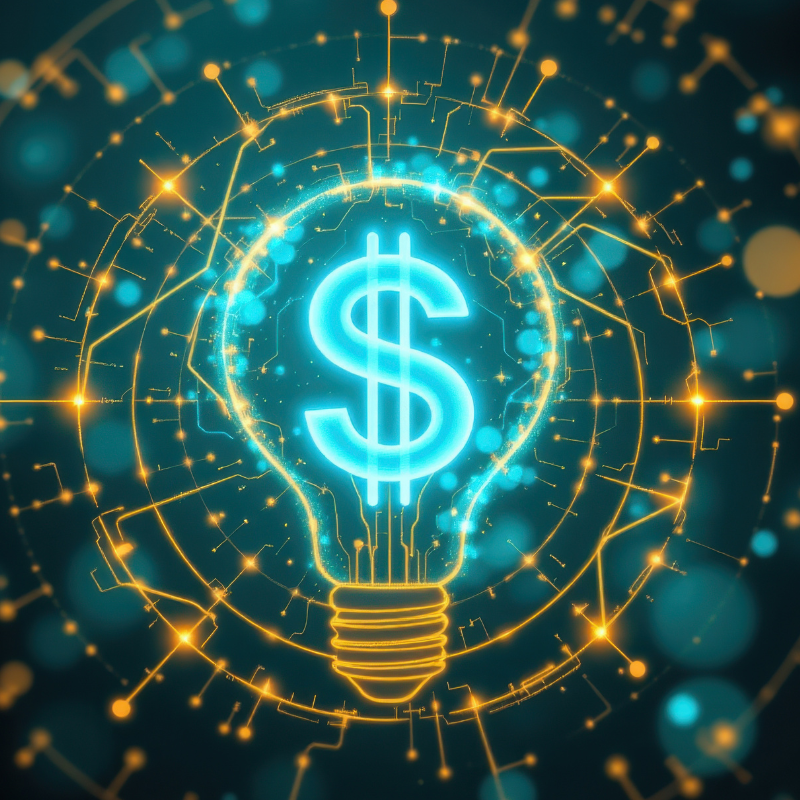 glowing lightbulb with dollar sign inside, idea and research concept