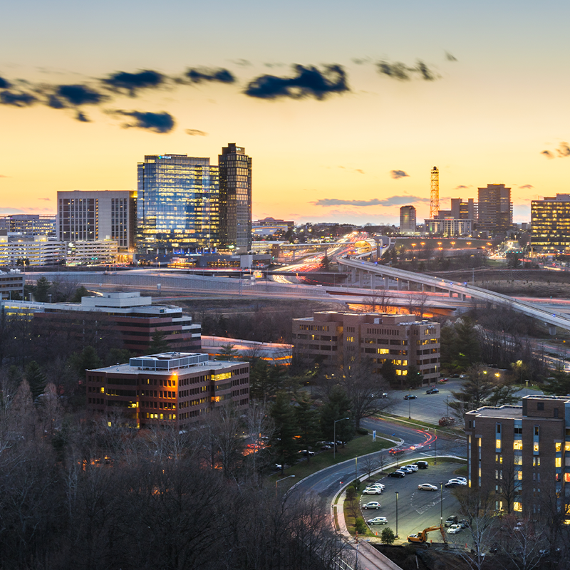 City eagle view of Tysons