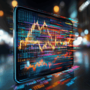 Multi-currency embedded finance system displayed on modern smartphone with an urban night background setting.