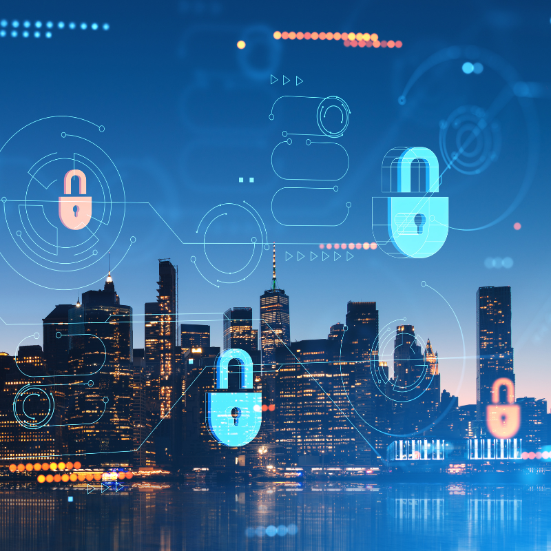 major city with cybersecurity locks