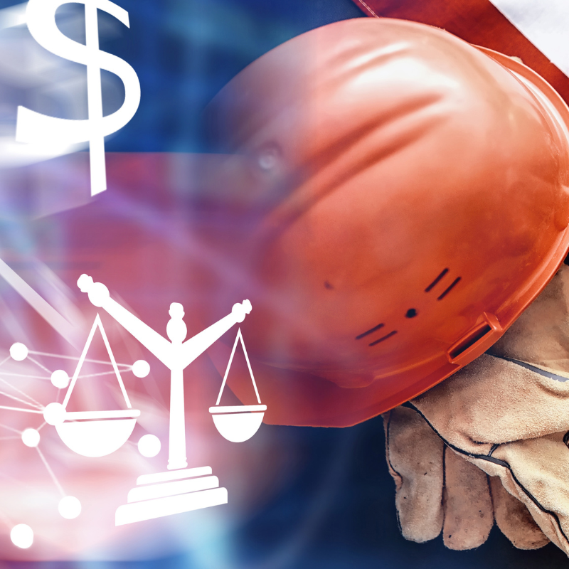 DOL LM-2 reports feature an orange hard hat atop working gloves, symbolizing labor union workers alongside a white money sign and legal counterweight.