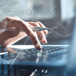 Life scientist, Programmer using laptop analyzing financial tax credits data on futuristic virtual interface. Algorithm. Global business development, OBBBA strategy and planning, digital technology