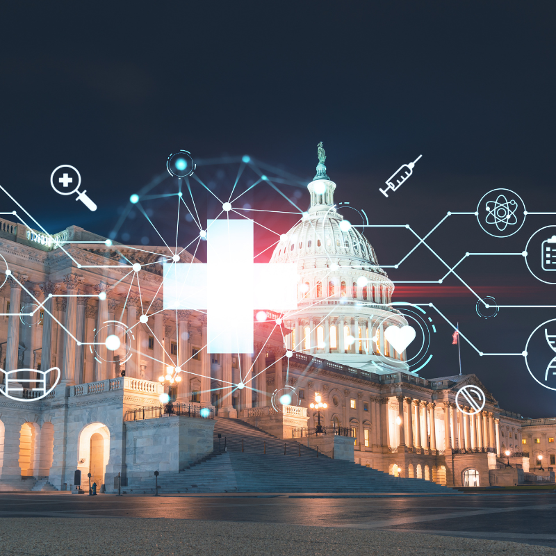 us government, us capitol with healthcare icons