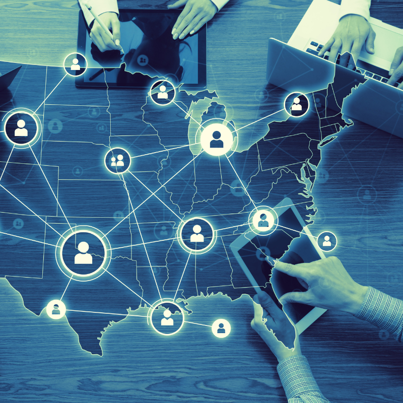 map of the usa with employee icons