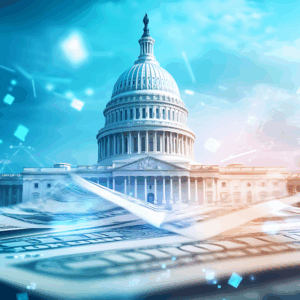 U.S. Capitol building surrounded by floating currency