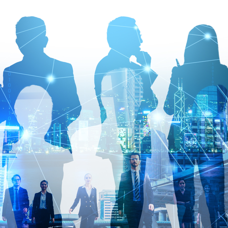 Double exposure of business teamwork and private equity concept