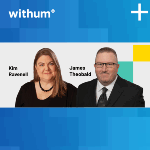 Kim and James smiling in a professional headshot with the withum logo.