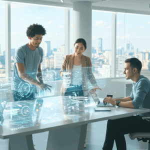 team meeting looking at an ai dashboard