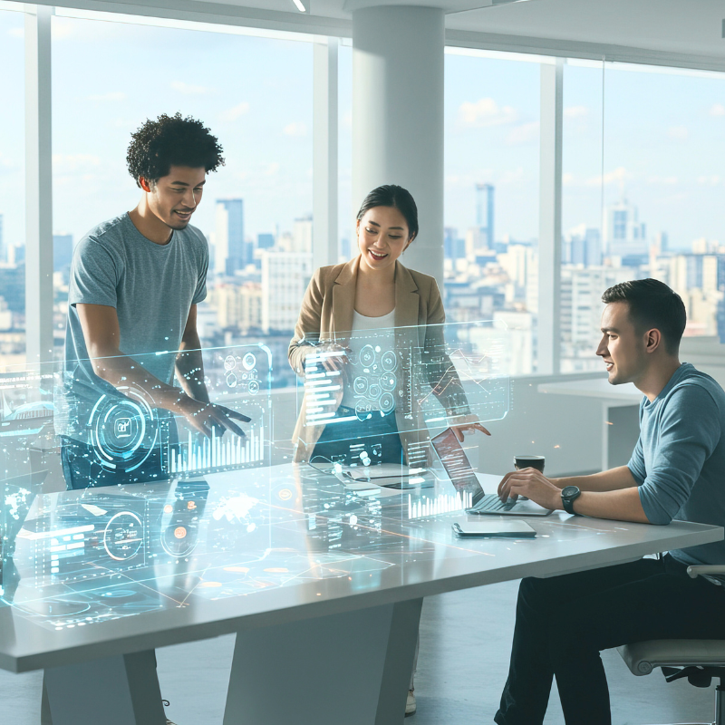 team meeting looking at an ai dashboard