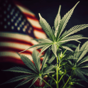 american flag with cannabis leaf