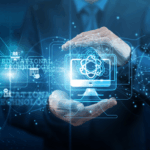 EdTech developer hands holding tools educational technology network connections, learning platforms, gamification apps, virtual classrooms Content supports analytics engagement.