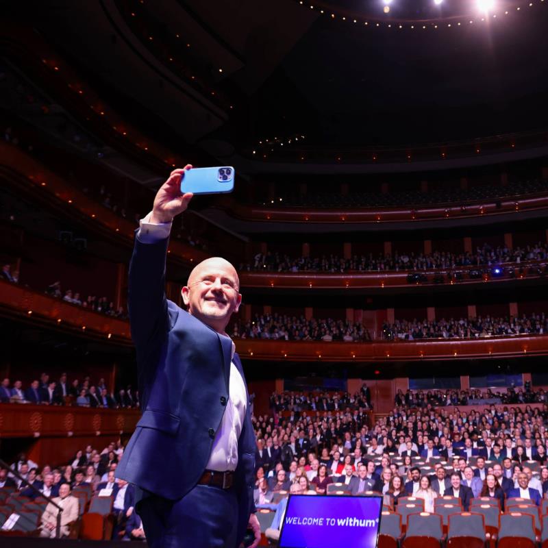 Withum's CEO, Pat Walsh, is taking a selfie at Withum's 2026 State of the Firm Celebration inside the NJPAC.