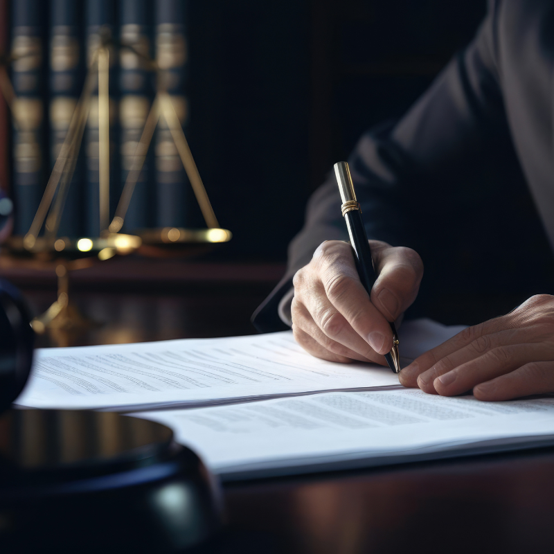 Portrait of a male lawyer at a prestigious law firm meticulously reviewing legal billing documents