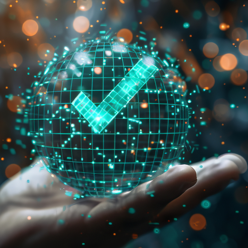 Businessman with green compliance tick symbol for certification and audit concept