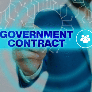 Big blue text highlighting the term Government Contract. Conceptual photo to depict DCAA Audits.