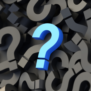 Black and blue question marks background.