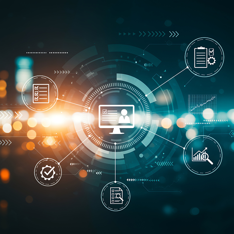 IT and Cyber Managed Services capabilities displayed on a dark background with digital IT symbols and light streaming throughout.