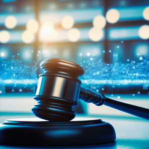 A judge's gavel in a digital environment.