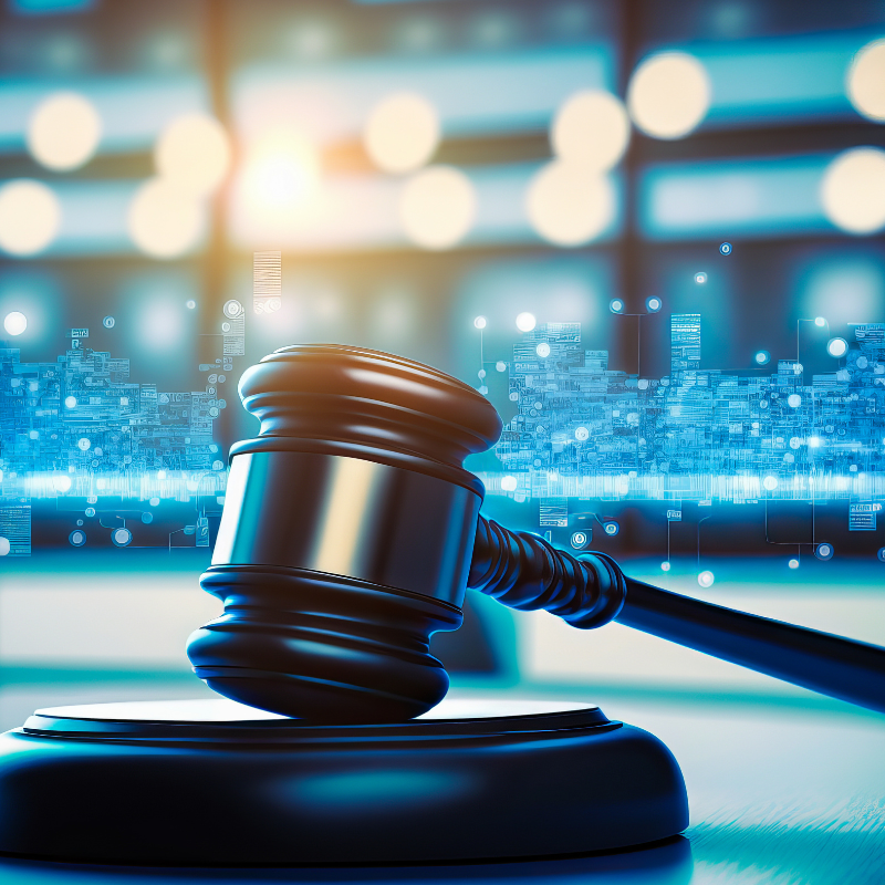 A judge's gavel in a digital environment.