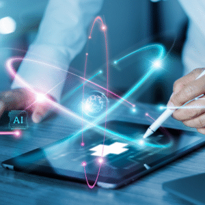 medical professional using an ipad to review business intelligence dashboards.