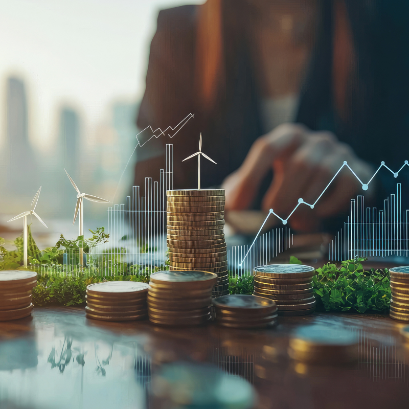 A photorealistic image representing the funding landscape for cleantech startups.