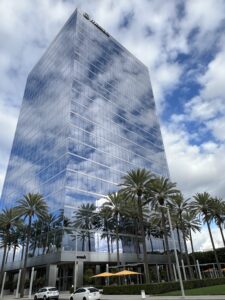 Spectrum Center office building in Orange County, California against the skyline
