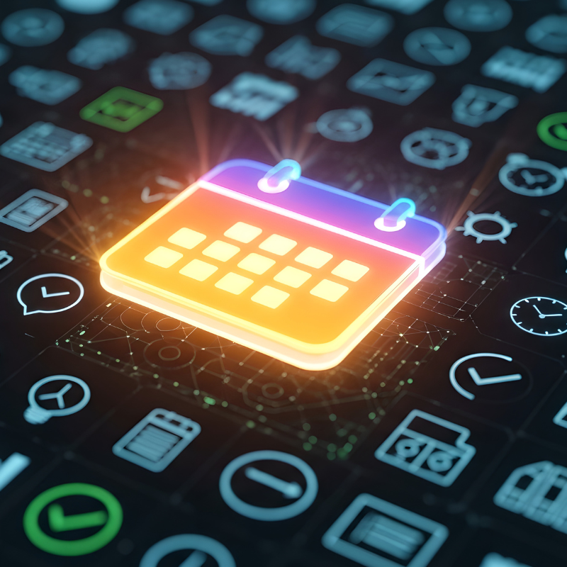 Glowing Digital Calendar Icon.