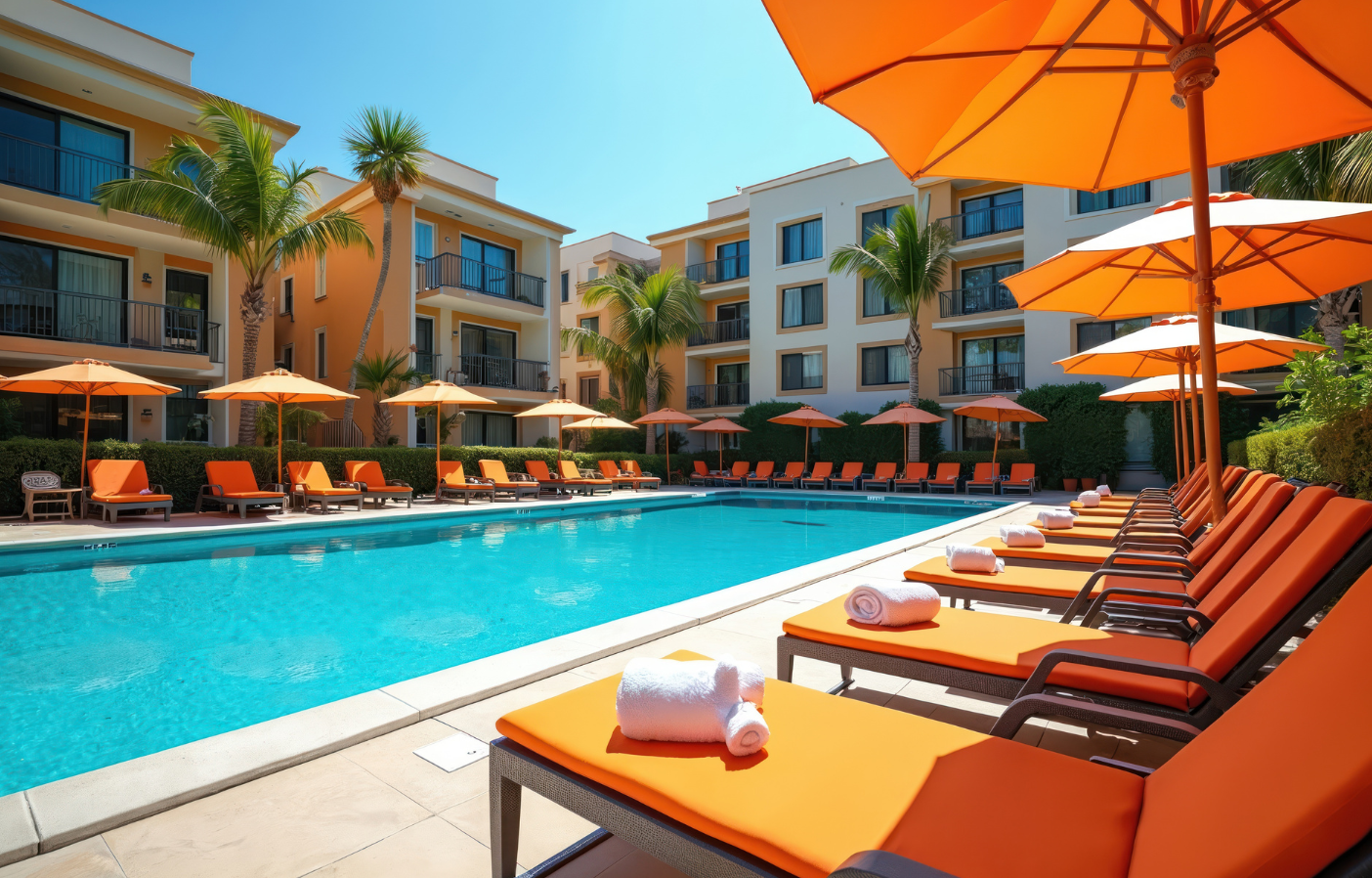 exterior of a resort pool in a tropical climate.