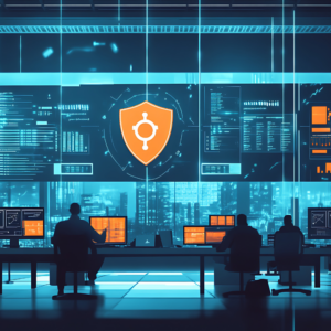 team of cyber security experts sitting in a room monitoring threats.